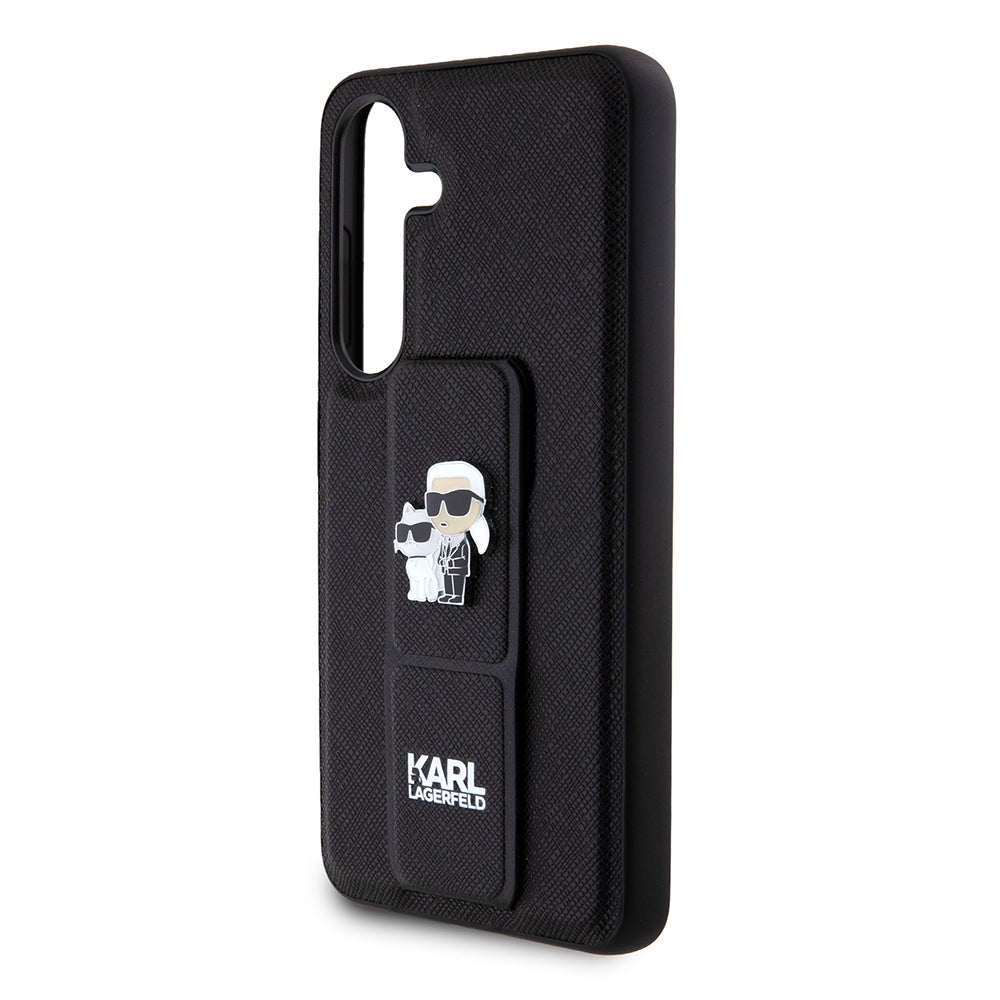 MagSafe Case for Samsung Galaxy S24 S921, Karl Lagerfeld, Saffiano Gripstand Karl & Choupette, Black