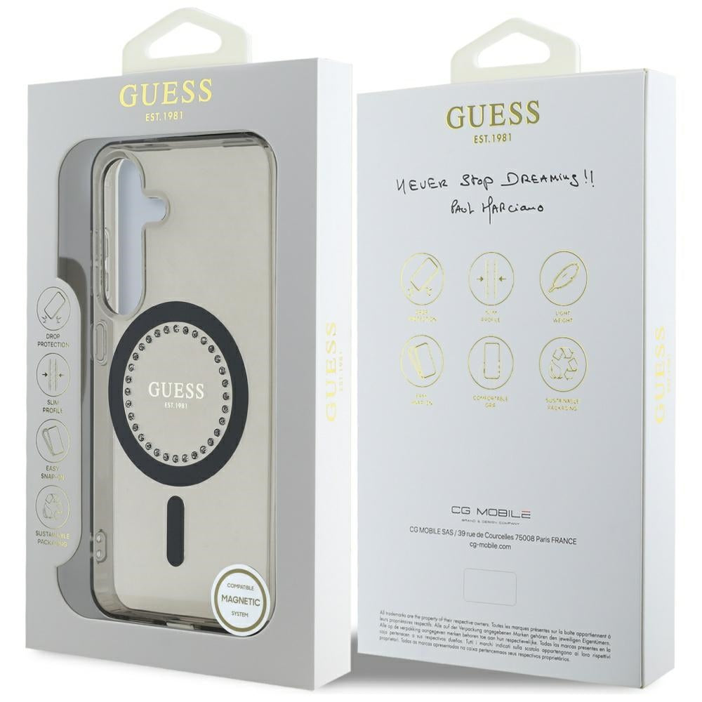 MagSafe Hülle für Samsung Galaxy S25 S931, Guess, IML Rhinestone, Schwarz