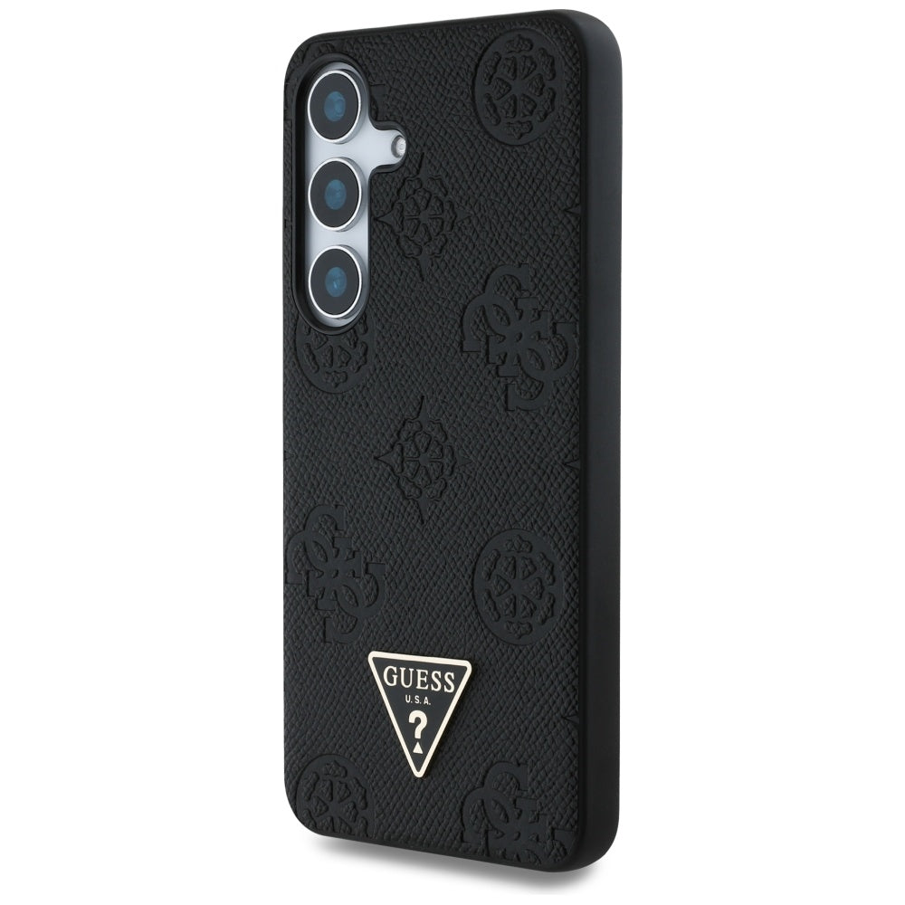 MagSafe Case for Samsung Galaxy S25 S931, Guess, Peony Grained Hot Stamp Triangle, Black