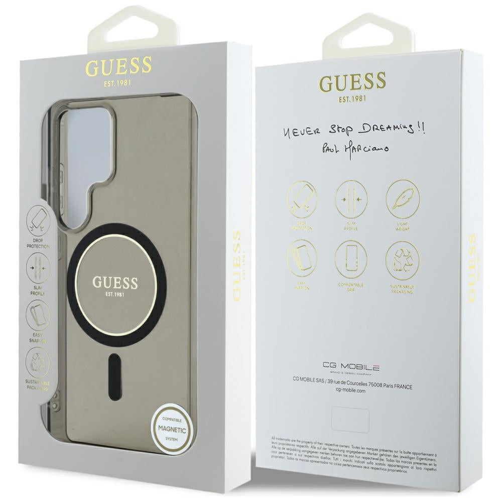 MagSafe Hülle für Samsung Galaxy S25 Ultra S938, Guess, IML Glitter Circle, Schwarz