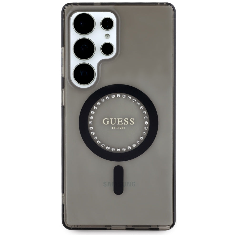 MagSafe Hülle für Samsung Galaxy S25 Ultra S938, Guess, IML Rhinestone, Schwarz