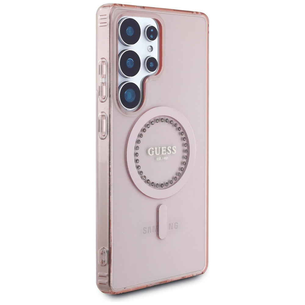 MagSafe Hülle für Samsung Galaxy S25 Ultra S938, Guess, IML Rhinestone, Rosa