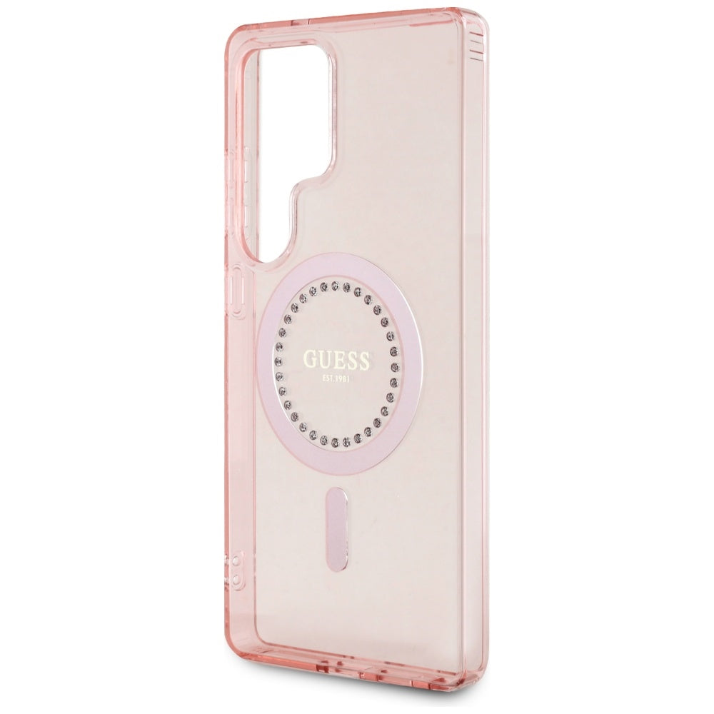 MagSafe Hülle für Samsung Galaxy S25 Ultra S938, Guess, IML Rhinestone, Rosa