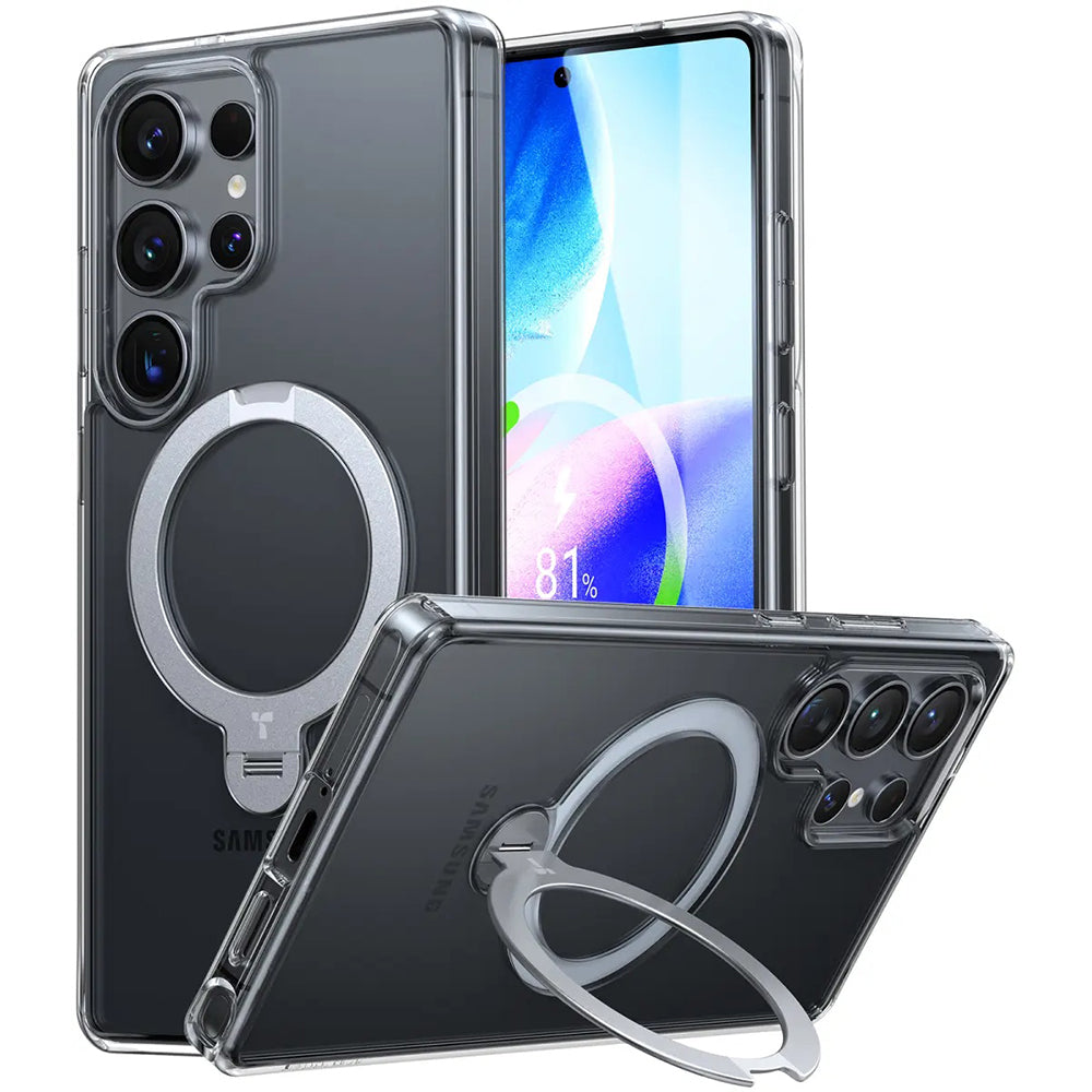 MagSafe Hülle für Samsung Galaxy S25 Ultra S938, Torras, Ostand Spin, Transparent