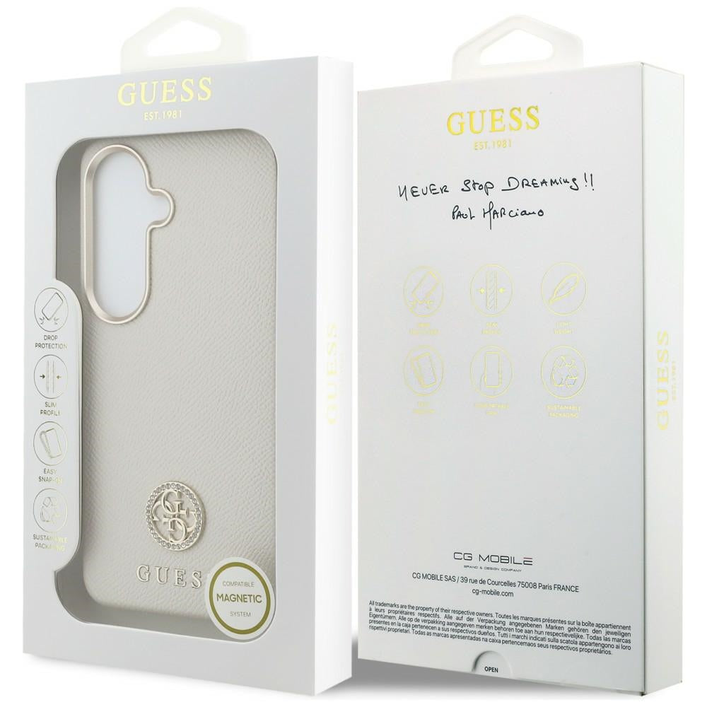 MagSafe Hülle für Samsung Galaxy S26 S942, Guess, Rhinestone Round Logo, Beige