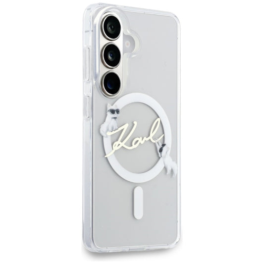 MagSafe-Hülle für Samsung Galaxy S26 S942, Karl Lagerfeld, IML Choupette Karl Script Logo, Weiß