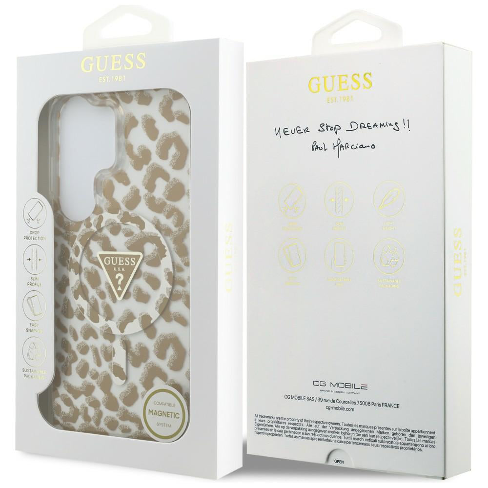 MagSafe Case for Samsung Galaxy S26 Ultra S948, Guess, IML Leopard Pattern, Brown