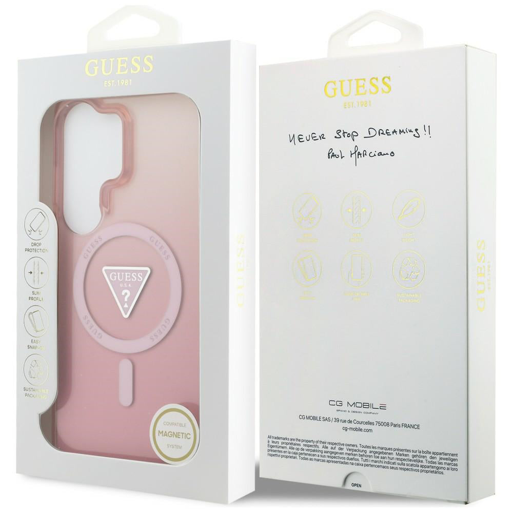 MagSafe Hülle für Samsung Galaxy S26 Ultra S948, Guess, IML Gradient Triangle Logo, Rosa