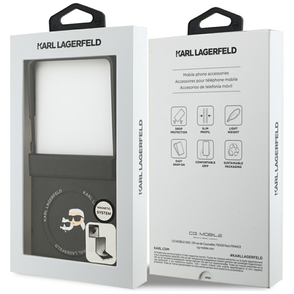 MagSafe Case for Samsung Galaxy Z Flip7 F766, Karl Lagerfeld, Karl & Choupette Pins, Black