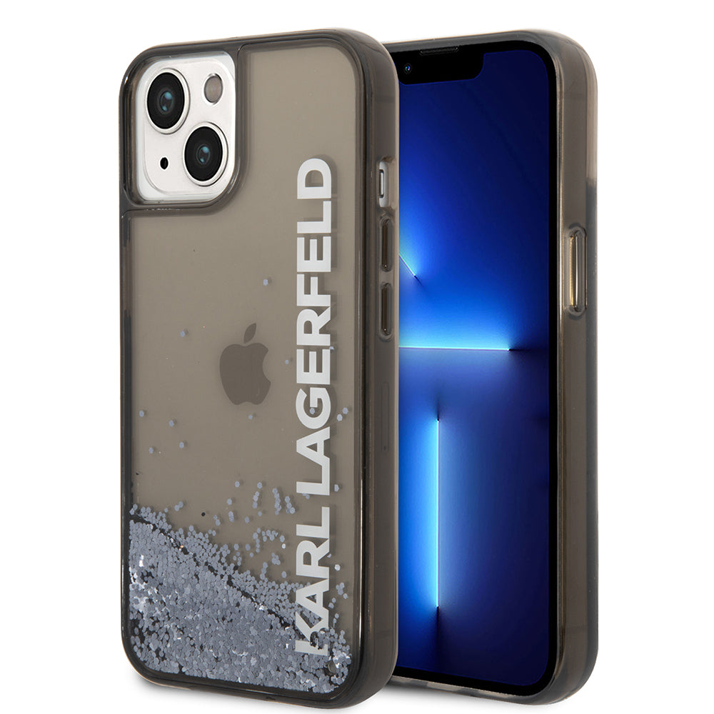 Hülle für Apple iPhone 14, Karl Lagerfeld, Liquid Glitter KL Logo, Schwarz
