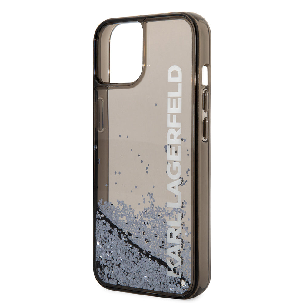 Hülle für Apple iPhone 14, Karl Lagerfeld, Liquid Glitter KL Logo, Schwarz