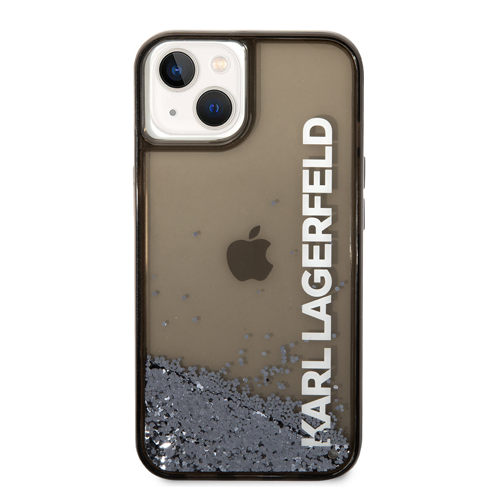 Hülle für Apple iPhone 14, Karl Lagerfeld, Liquid Glitter KL Logo, Schwarz
