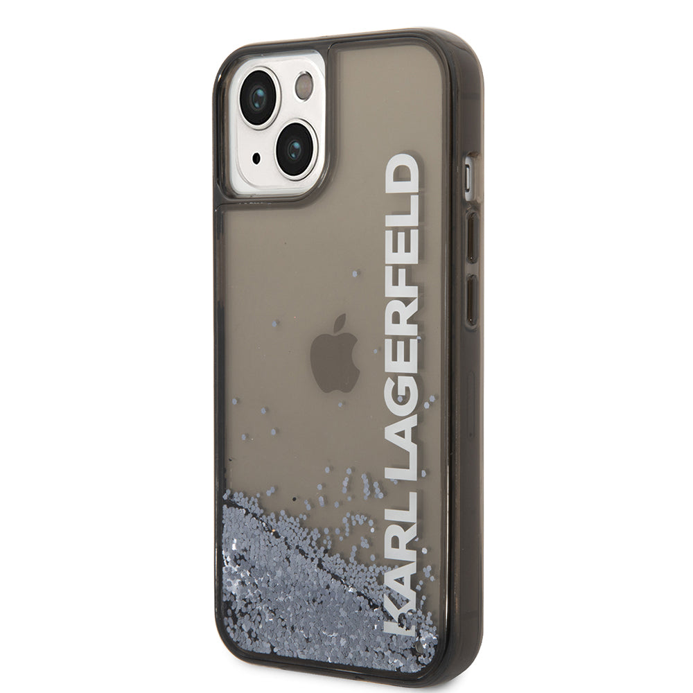 Hülle für Apple iPhone 14, Karl Lagerfeld, Liquid Glitter KL Logo, Schwarz