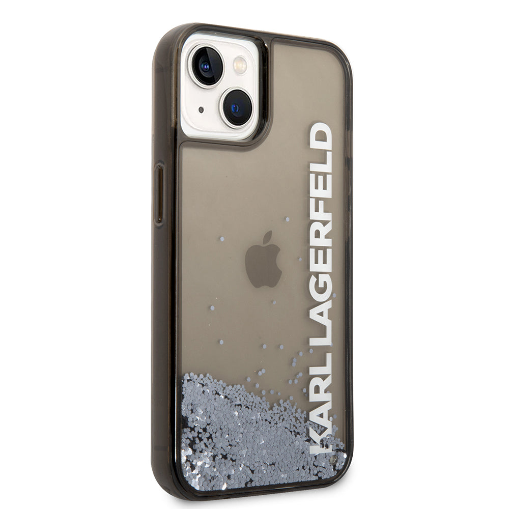 Hülle für Apple iPhone 14, Karl Lagerfeld, Liquid Glitter KL Logo, Schwarz