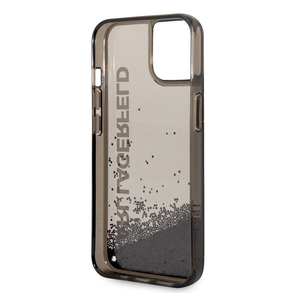 Hülle für Apple iPhone 14, Karl Lagerfeld, Liquid Glitter KL Logo, Schwarz