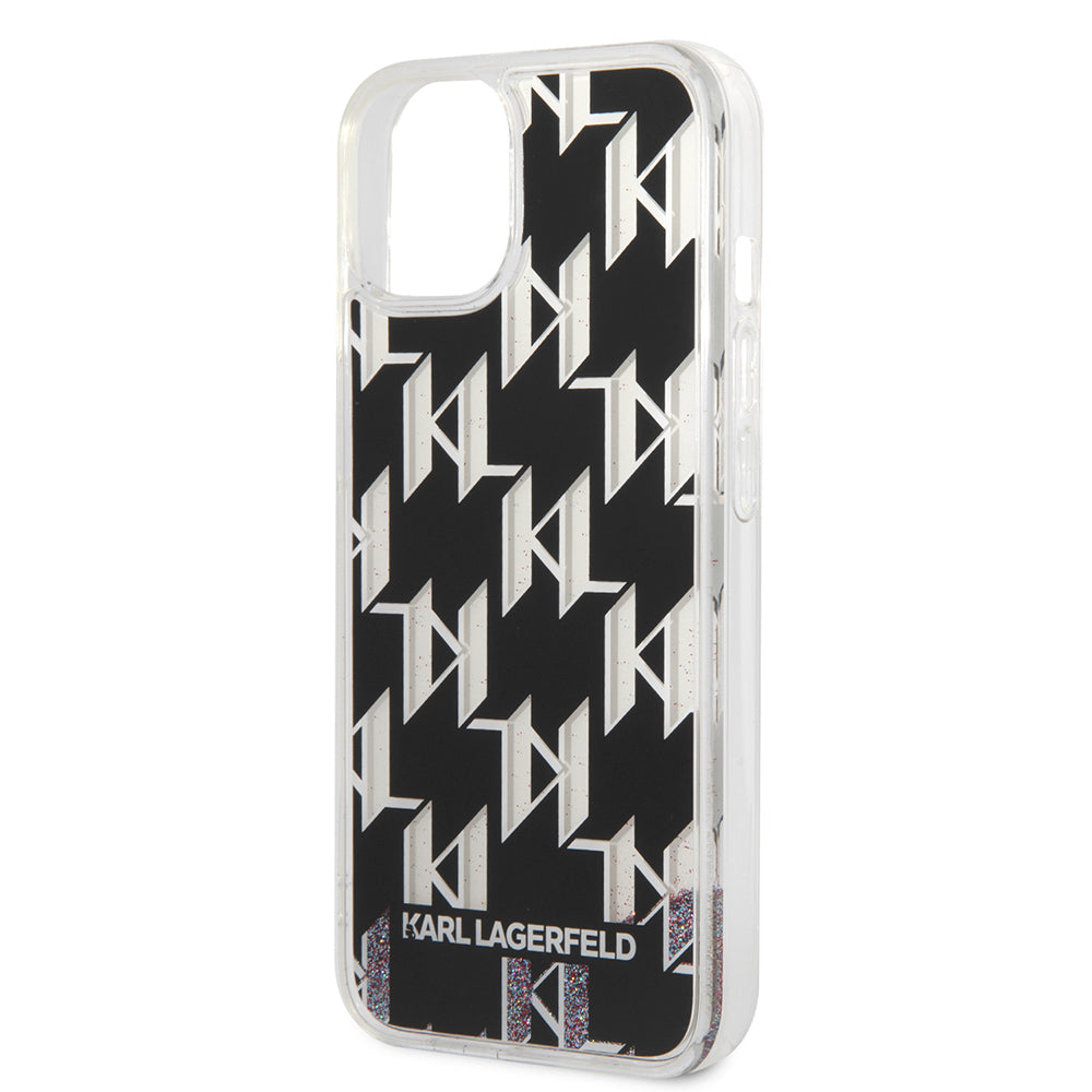 Hülle für Apple iPhone 14, Karl Lagerfeld, Liquid Glitter Monogram, Schwarz