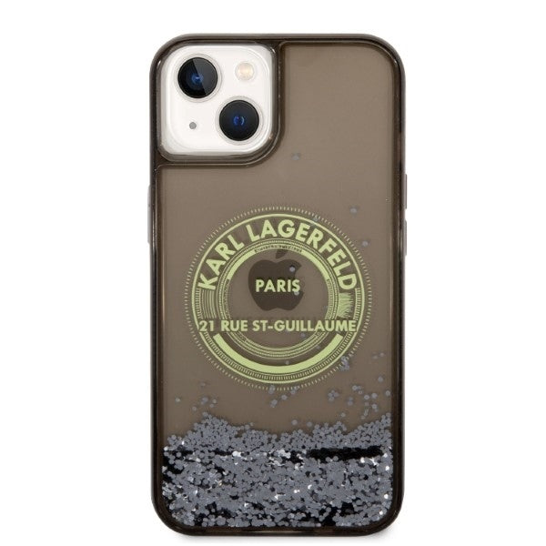 Hülle für Apple iPhone 14, Karl Lagerfeld, Liquid Glitter RSG, Schwarz