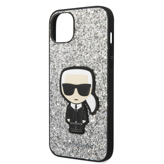 Case for Apple iPhone 14 Plus, Karl Lagerfeld, Glitter Flakes Ikonik Karl, Silver