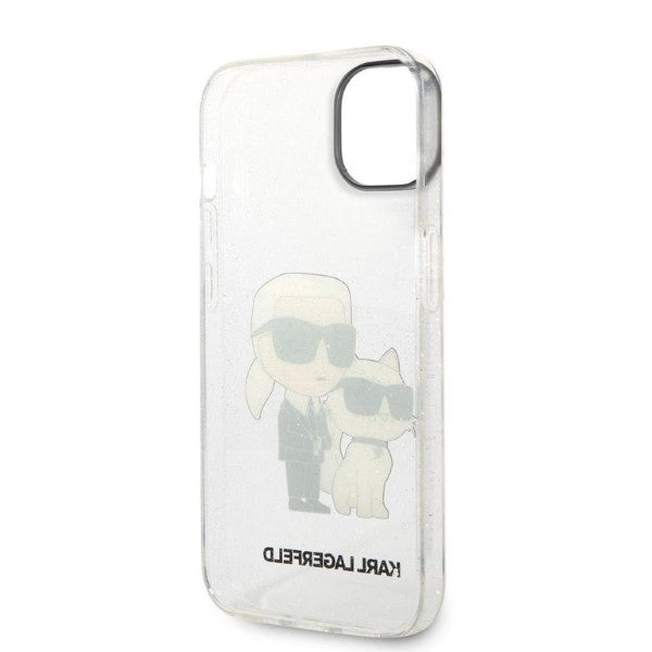 Hülle für Apple iPhone 14 Plus, Karl Lagerfeld, Glitter Karl & Choupette, Transparent