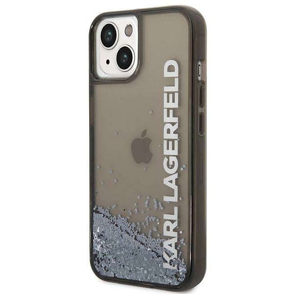 Hülle für Apple iPhone 14 Plus, Karl Lagerfeld, Liquid Glitter KL Logo, Schwarz