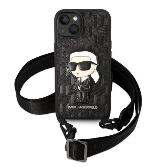 Hülle für Apple iPhone 14 Plus, Karl Lagerfeld, Monogram Ikonik Karl, Weiß