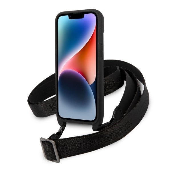Hülle für Apple iPhone 14 Plus, Karl Lagerfeld, Monogram Ikonik Karl, Weiß
