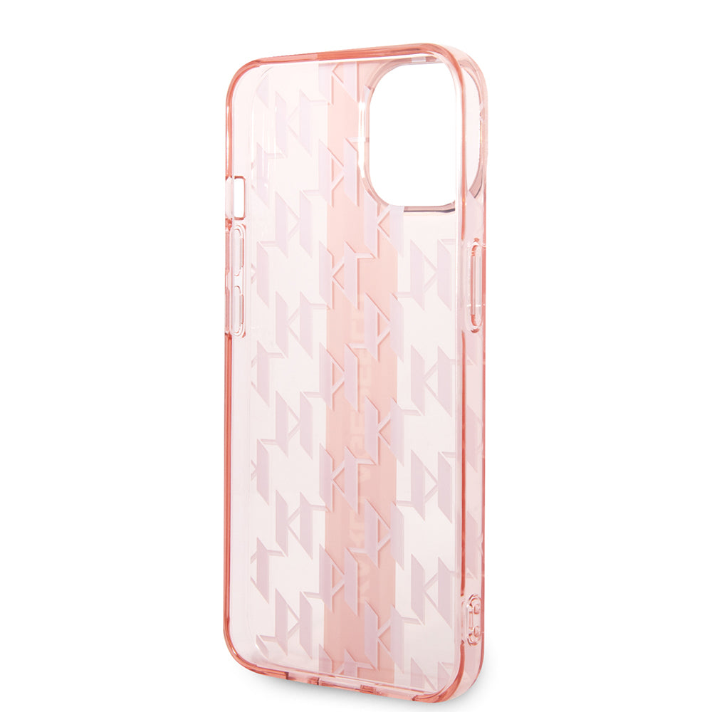 Hülle für Apple iPhone 14 Plus, Karl Lagerfeld, Monogram Stripe, Rosa