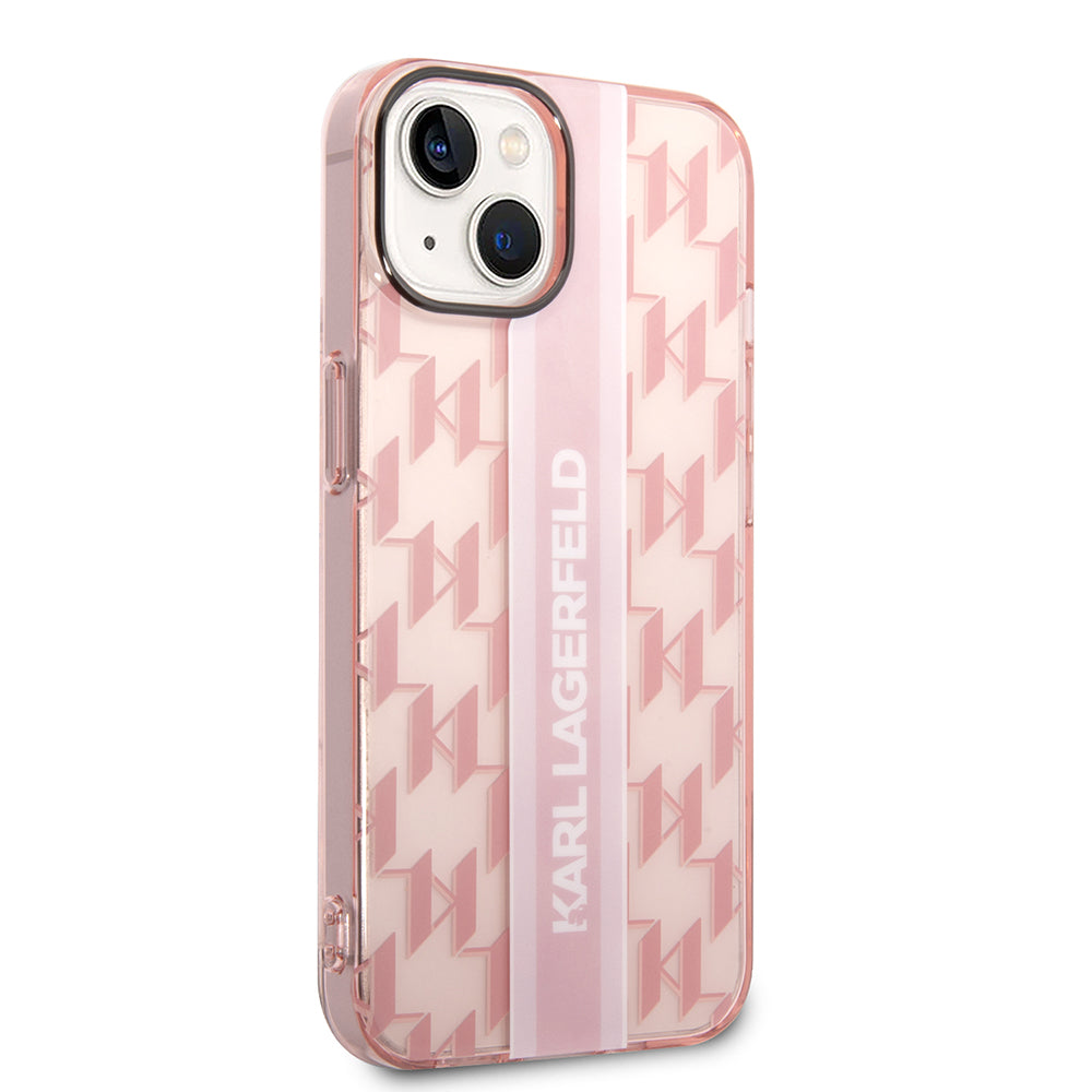 Hülle für Apple iPhone 14 Plus, Karl Lagerfeld, Monogram Stripe, Rosa