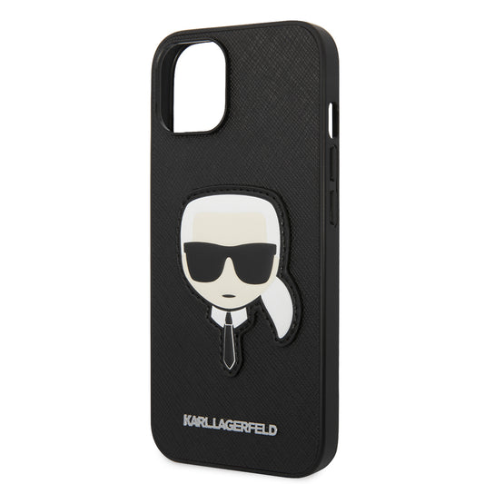 Hülle für Apple iPhone 14 Plus, Karl Lagerfeld, Saffiano Karl's Head, Schwarz