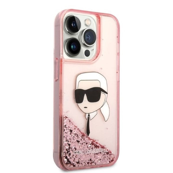 Hülle für Apple iPhone 14 Pro, Karl Lagerfeld, Glitter Karl's Head, Rosa