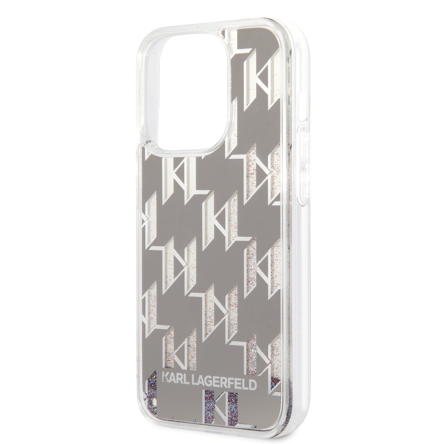 Hülle für Apple iPhone 14 Pro, Karl Lagerfeld, Liquid Glitter Monogram, Silbern