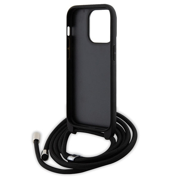 Hülle für Apple iPhone 14 Pro, Karl Lagerfeld, Saffiano Crossbody Metal Pin Karl & Choupette, Schwarz