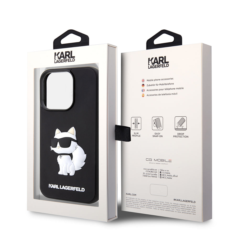 Hülle für Apple iPhone 14 Pro Max, Karl Lagerfeld, 3D Rubber Choupette, Schwarz