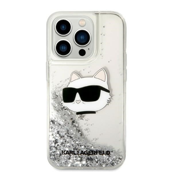 Hülle für Apple iPhone 14 Pro Max, Karl Lagerfeld, Glitter Choupette's Head, Silbern