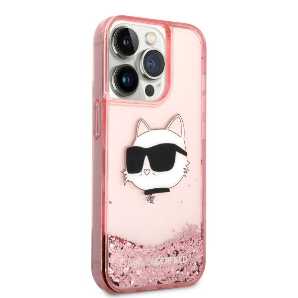 Case for Apple iPhone 14 Pro Max, Karl Lagerfeld, Glitter Choupette's Head, Pink