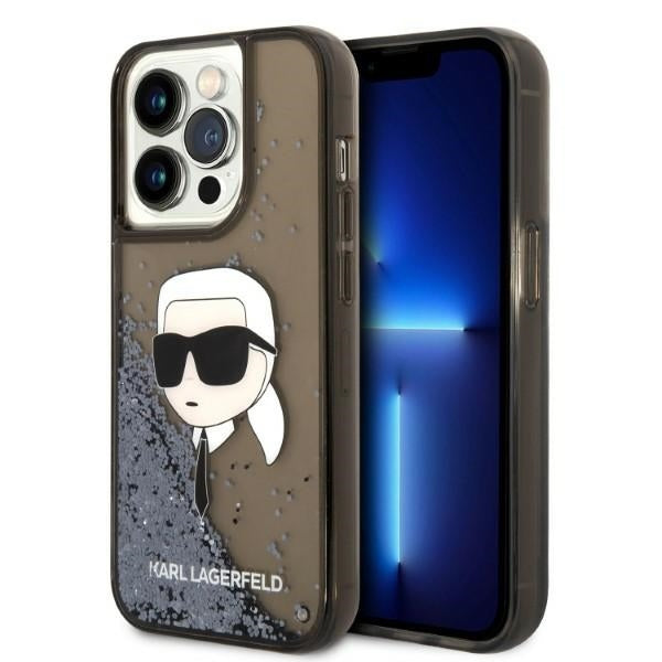 Hülle für Apple iPhone 14 Pro Max, Karl Lagerfeld, Glitter Karl's Head, Schwarz