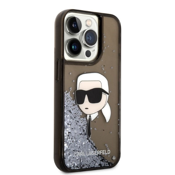 Hülle für Apple iPhone 14 Pro Max, Karl Lagerfeld, Glitter Karl's Head, Schwarz