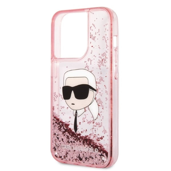 Hülle für Apple iPhone 14 Pro Max, Karl Lagerfeld, Glitter Karl's Head, Rosa