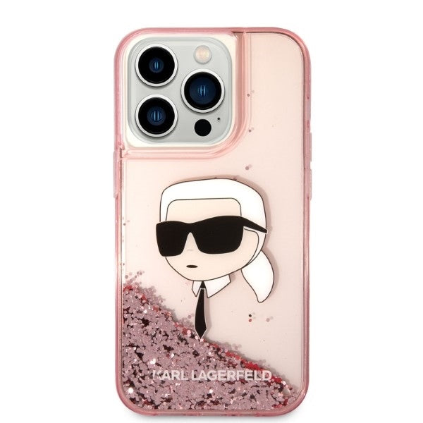 Hülle für Apple iPhone 14 Pro Max, Karl Lagerfeld, Glitter Karl's Head, Rosa