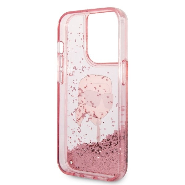 Hülle für Apple iPhone 14 Pro Max, Karl Lagerfeld, Glitter Karl's Head, Rosa