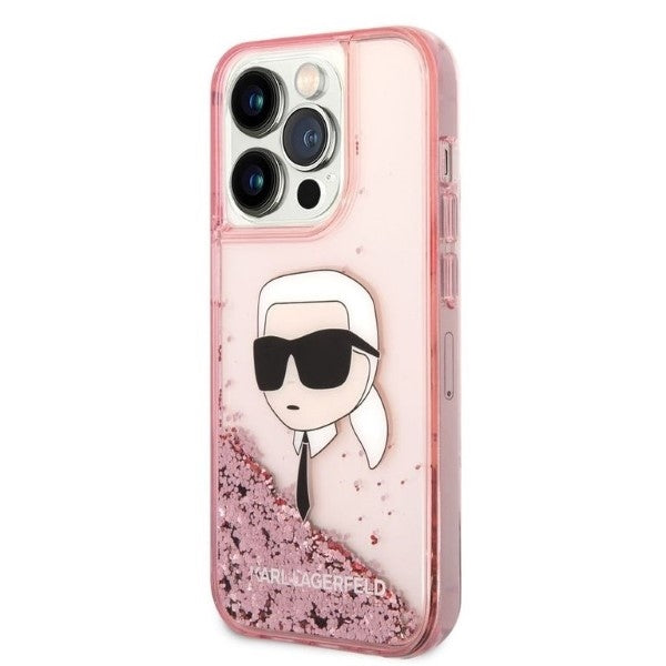 Hülle für Apple iPhone 14 Pro Max, Karl Lagerfeld, Glitter Karl's Head, Rosa