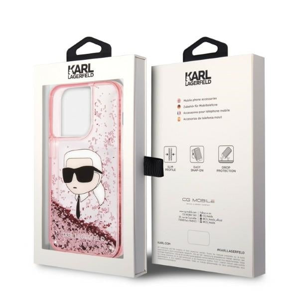 Hülle für Apple iPhone 14 Pro Max, Karl Lagerfeld, Glitter Karl's Head, Rosa