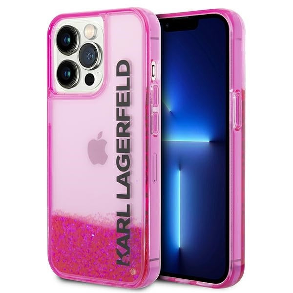 Hülle für Apple iPhone 14 Pro Max, Karl Lagerfeld, Liquid Glitter KL Logo, Rosa