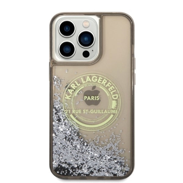 Hülle für Apple iPhone 14 Pro Max, Karl Lagerfeld, Liquid Glitter RSG, Schwarz