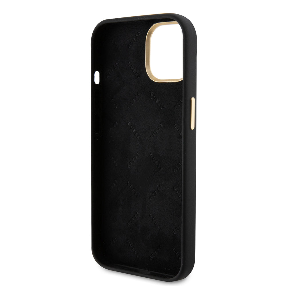 Hülle für Apple iPhone 15, Guess, Script Metal Logo & Rahmen, Schwarz