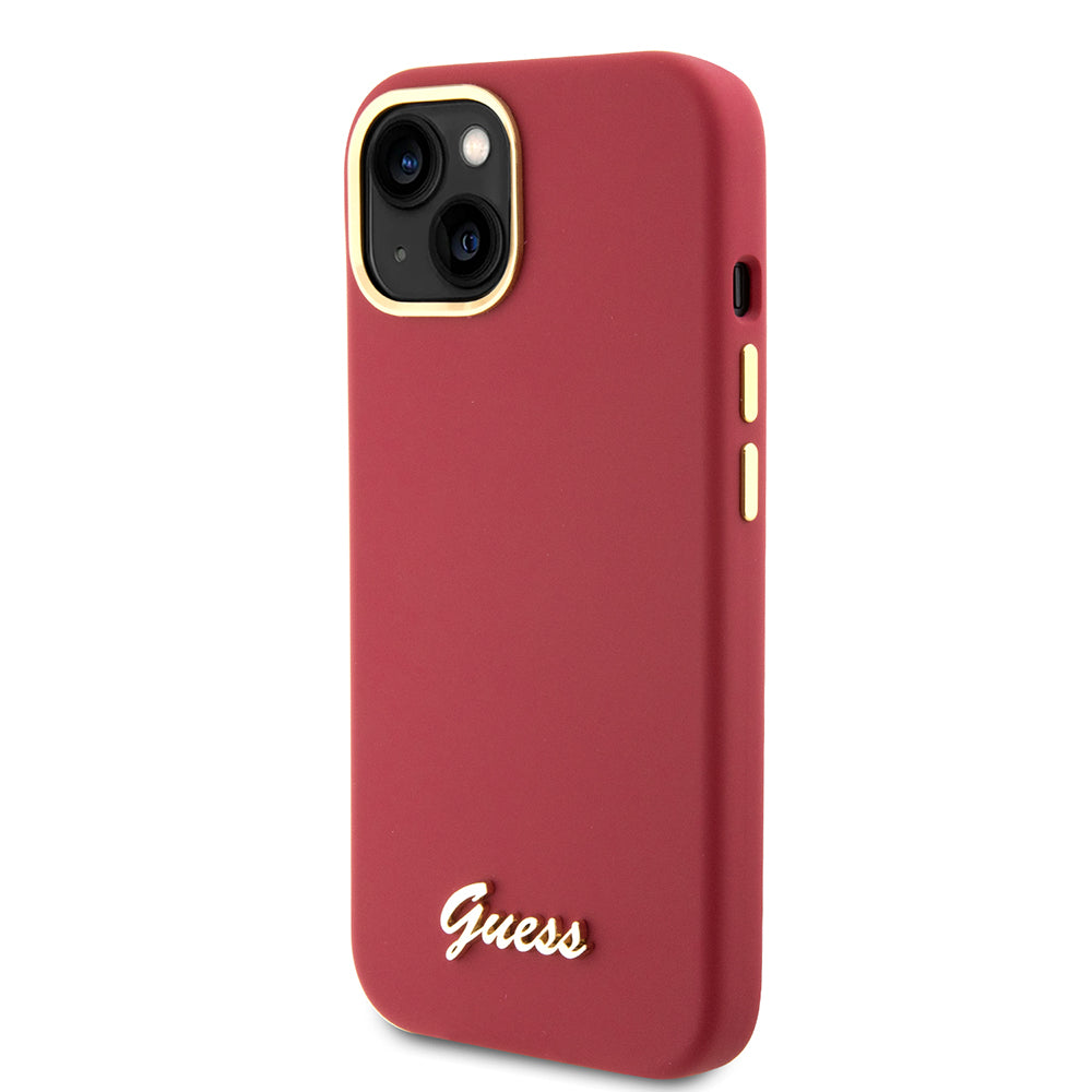 Hülle für Apple iPhone 15, Guess, Script Metal Logo & Rahmen, Rosa