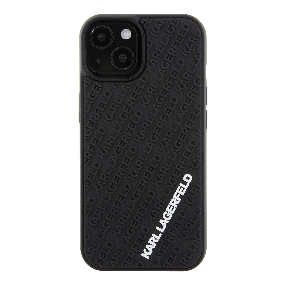 Hülle für Apple iPhone 15, Karl Lagerfeld, 3D Rubber Multi Logo, Schwarz