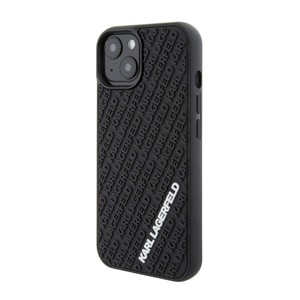 Hülle für Apple iPhone 15, Karl Lagerfeld, 3D Rubber Multi Logo, Schwarz