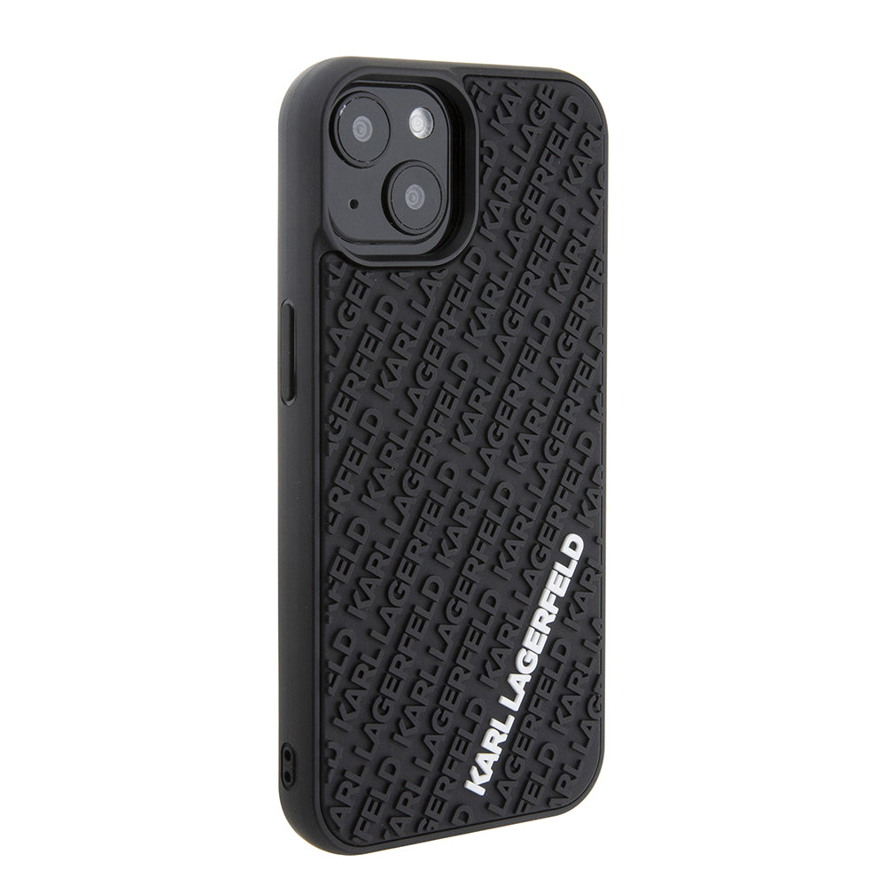 Hülle für Apple iPhone 15, Karl Lagerfeld, 3D Rubber Multi Logo, Schwarz