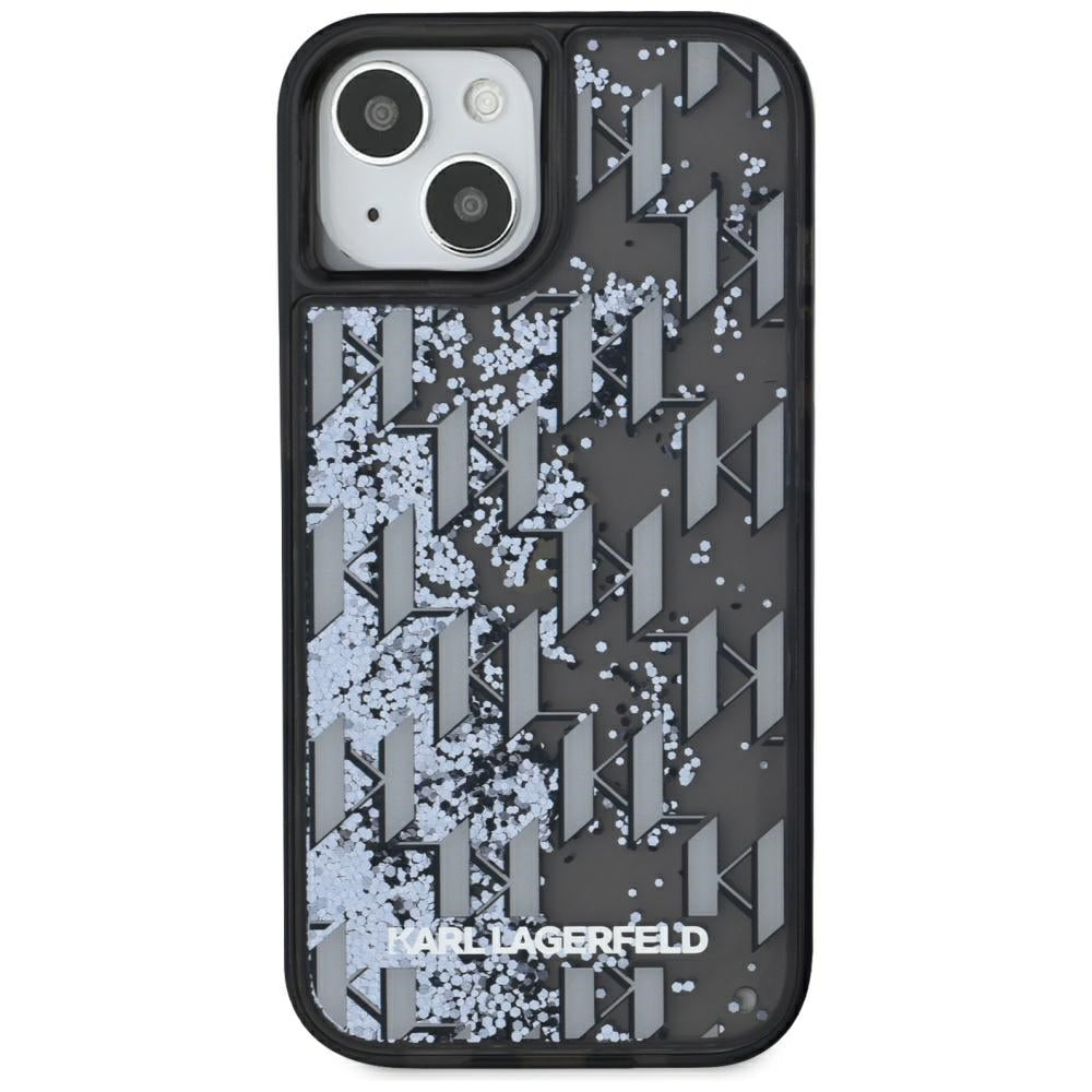 Hülle für Apple iPhone 15, Karl Lagerfeld, Liquid Glitter Monogram, Schwarz